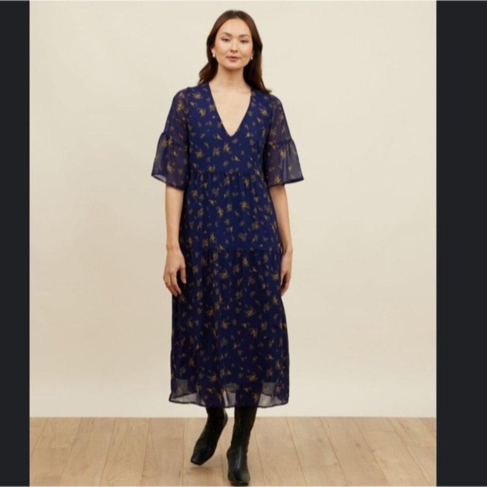 Park & Fifth Rennie Midi Dress Sizs 4XL Floral Flutter Sleeve Feminine EUC